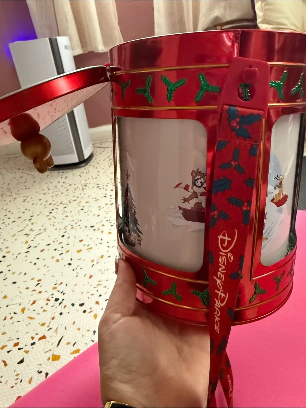 Disney Red and Gold Christmas Popcorn Tin